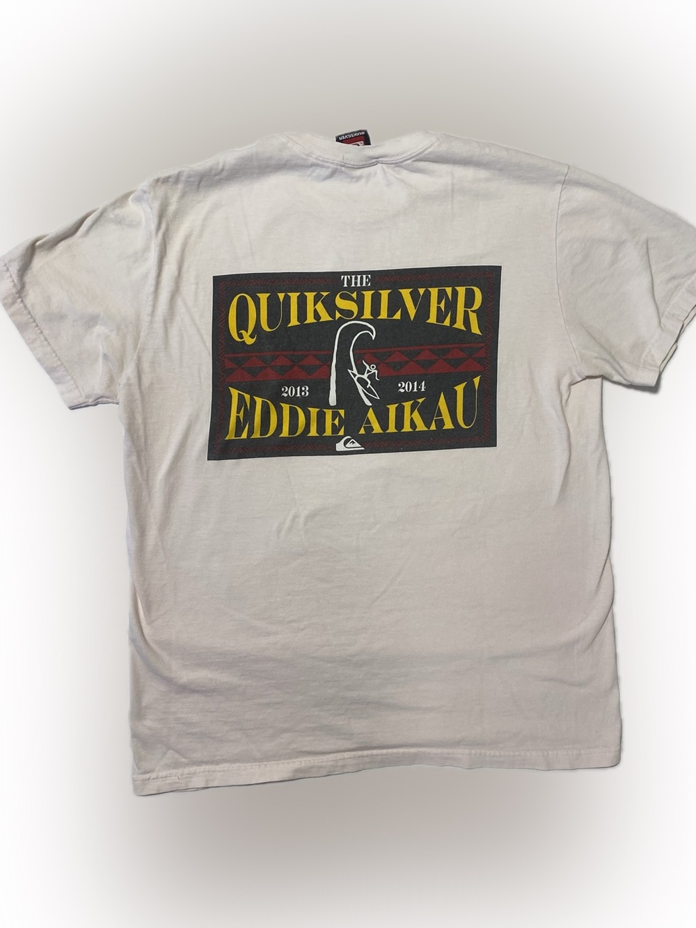Quiksilver White Tee with Yellow & Black Eddie Aikau Graphic